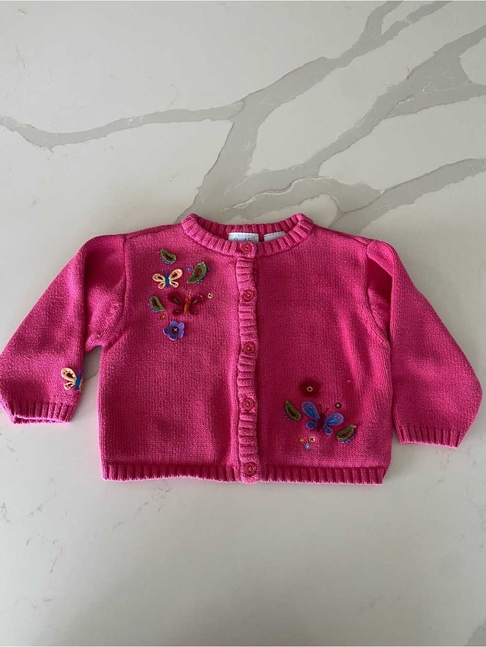 Vtg 90’s y2k 2nd Step Girls Pink Knit Cotton Butterfly Flower paisley cardigan